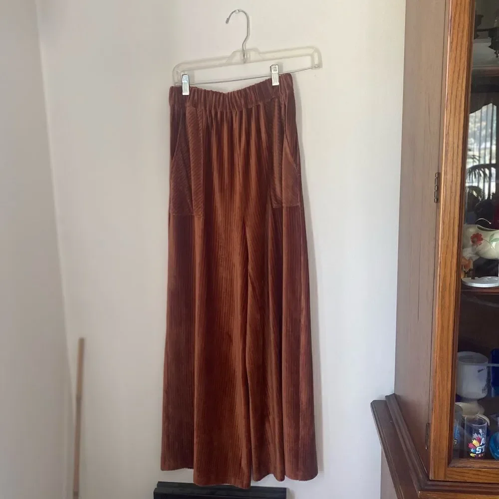Doe & Rae Corduroy Wide Leg Pants Drawstring Copper - Picture 2 of 10